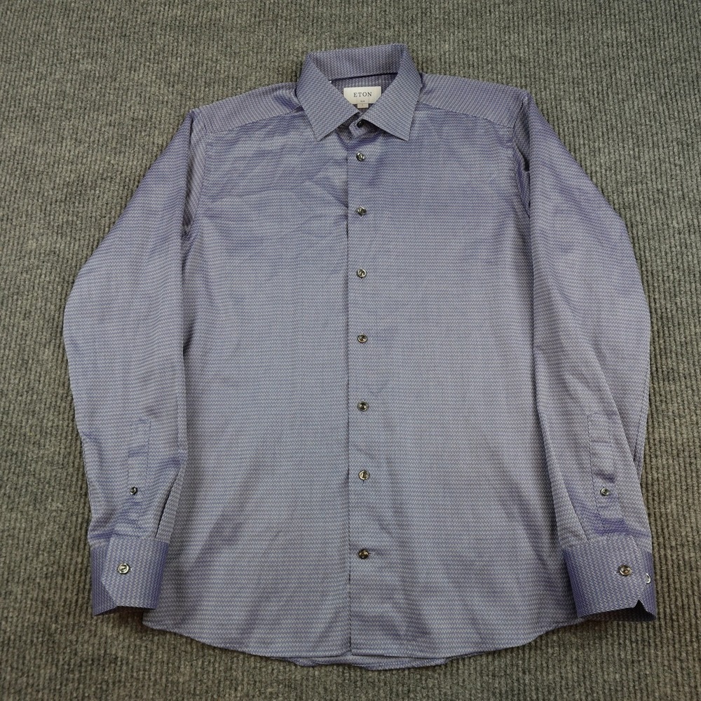 Eton Mens 16 41 Blue Geometric Slim Fit Long Sleeve Dress Shirt 611579sl
